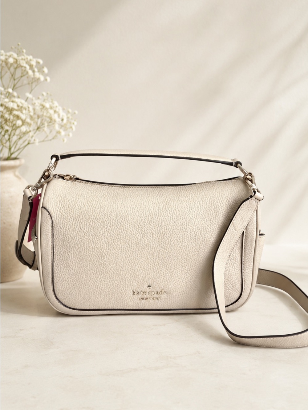 Kate Spade Cream Pebbled Leather Shoulder Bag Detachable Strap